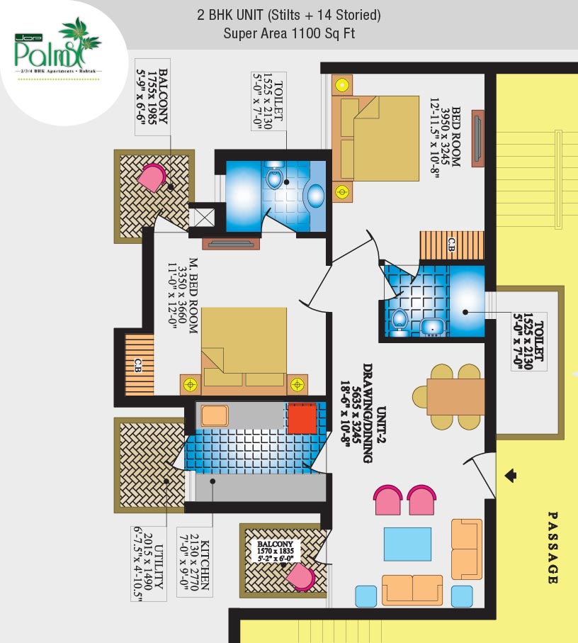 2 BHK UNIT (Stilts + 14 Storied)