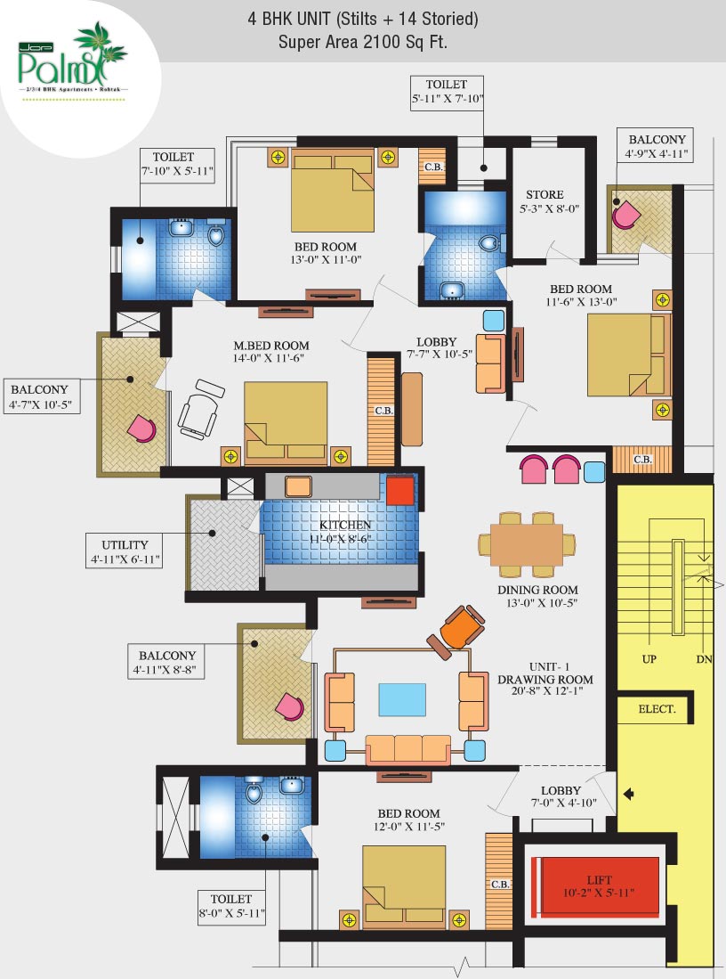4 BHK UNIT (Stilts + 14 Storied)